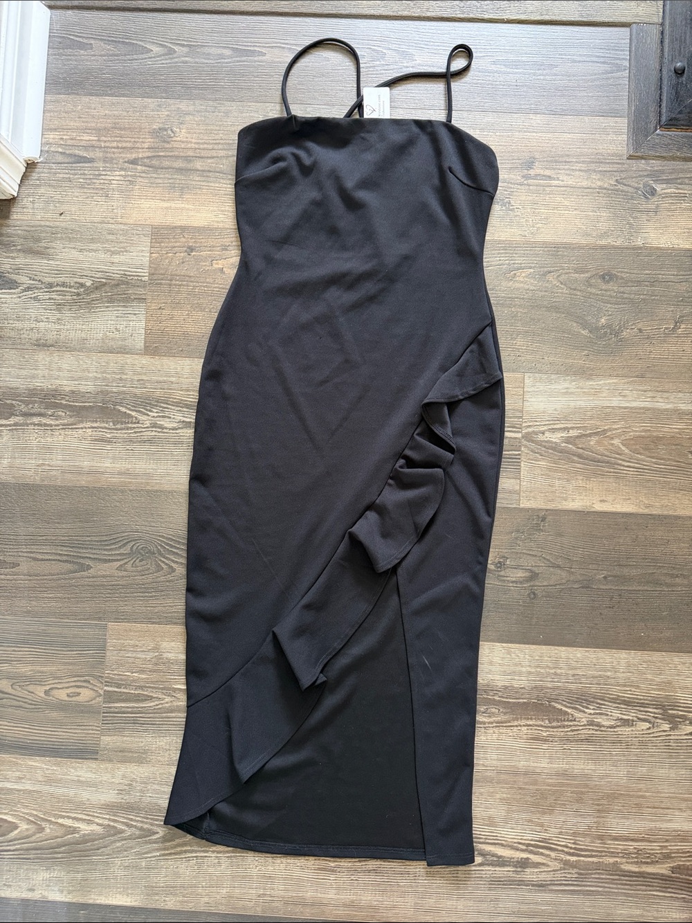 Windsor Black Ruffle-Trim Midi Dress